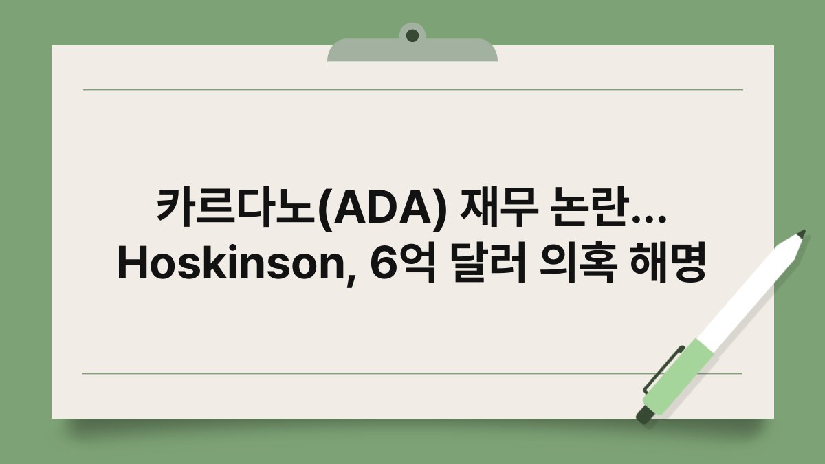 카르다노(ADA) 재무 논란… Hoskinson, 6억 달러 의혹 해명 1